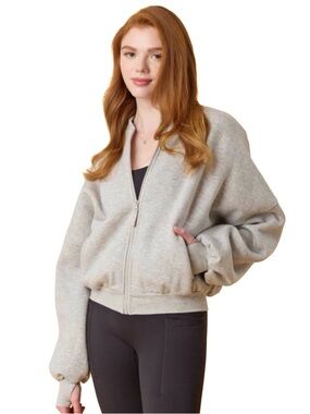 Blogilates Marshmallow Bomber Jacket - Size Large - Gray